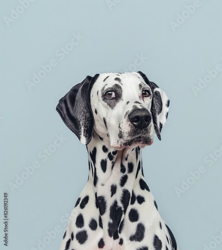 Dalmatian dog on minimalistic colorful background with Copy Space. Perfect for banners, veterinary ads, pet food promotions, and minimalist designs.