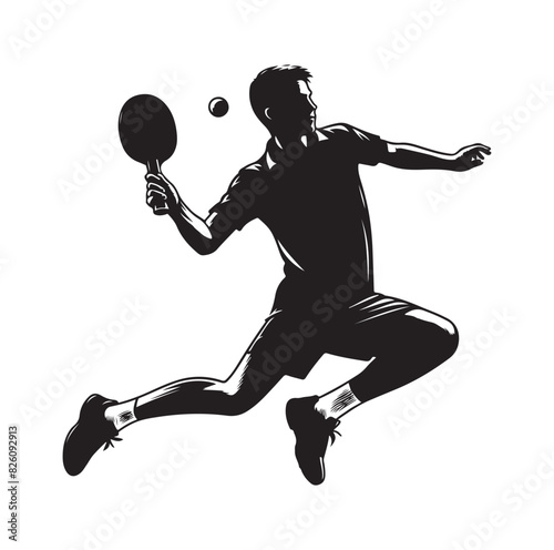 table tennis player pose Silhouette illustration vector