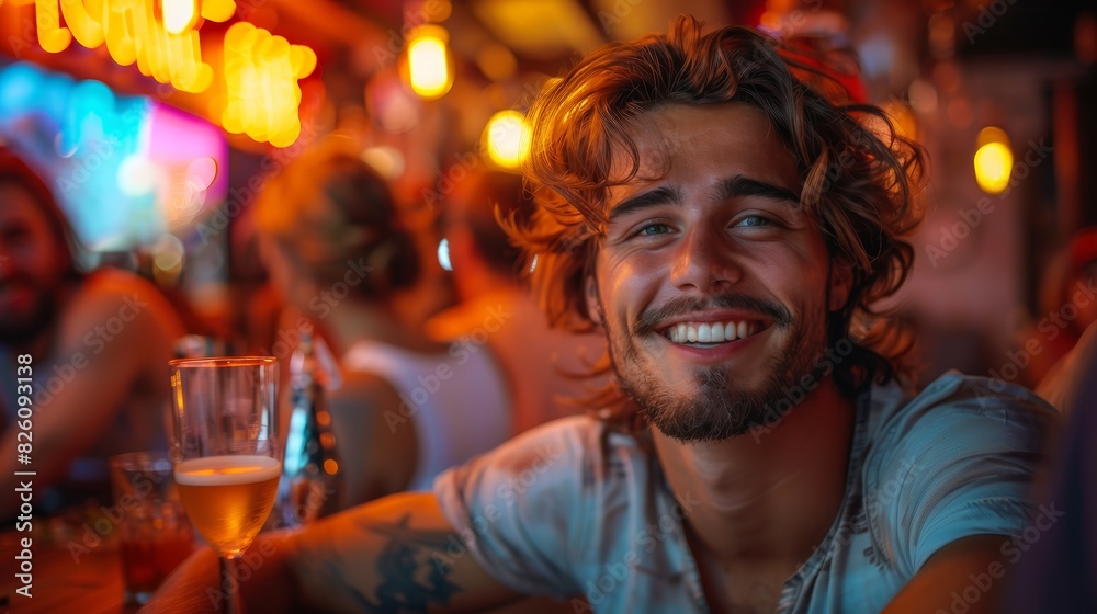 LGBTQ+ friends celebrating diversity and friendship in a vibrant pub atmosphere