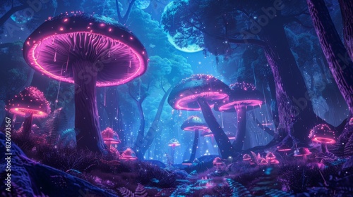 Group of Mushrooms in Woods photo