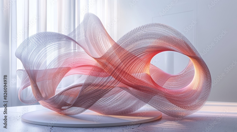 Obraz premium 3D Modeling Abstract Sculpture: An illustration showcasing a wireframe model of an abstract sculpture
