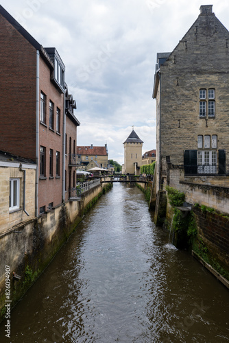 canal and houses in the old Valkenburg, netherlands photo