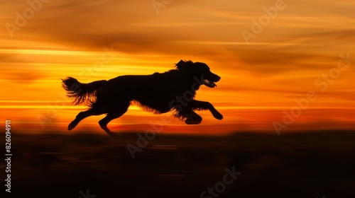 Highspeed dog running silhouette against a sunset background  emphasizing speed and agility without noise