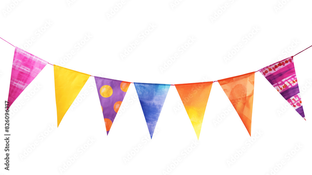 Multicolored bunting isolated on transparent white background, clipping path Multicolored bunting isolated on transparent white background, clipping path