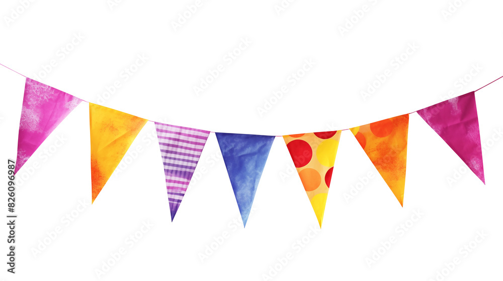 Multicolored bunting isolated on transparent white background, clipping path Multicolored bunting isolated on transparent white background, clipping path