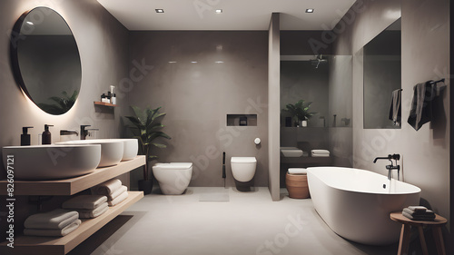 Modern minimalist bathroom interior  Generative AI