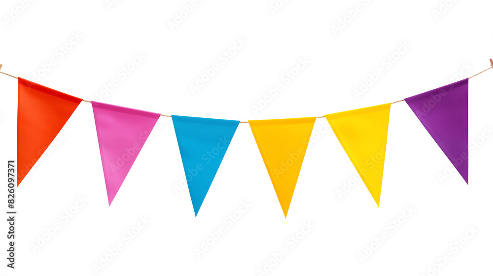 Multicolored bunting isolated on transparent white background, clipping path