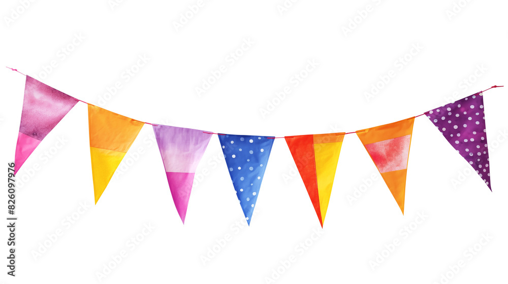 Multicolored bunting isolated on transparent white background, clipping path Multicolored bunting isolated on transparent white background, clipping path