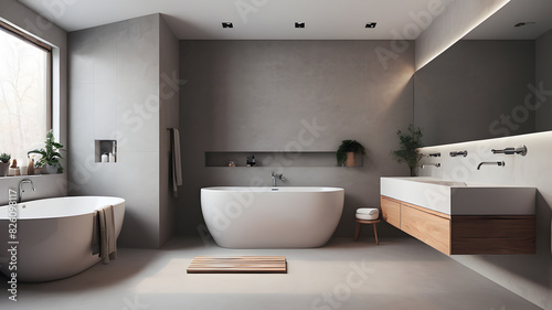 Modern minimalist bathroom interior, Generative AI