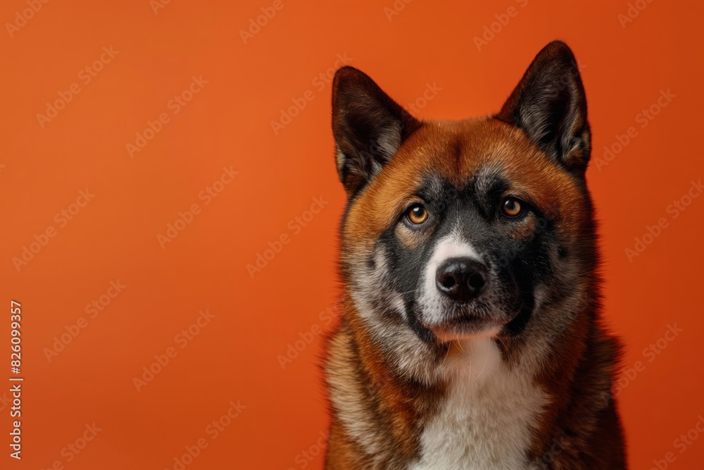 Fototapeta premium Akita dog on minimalistic colorful background with Copy Space. Perfect for banners, veterinary ads, pet food promotions, and minimalist designs.