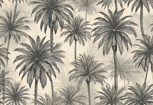 Hand drawn palm tree seamless pattern illustration set. Hawaiian print collection, summer vacation background in vintage art style. Tropical plant painting wallpaper texture
