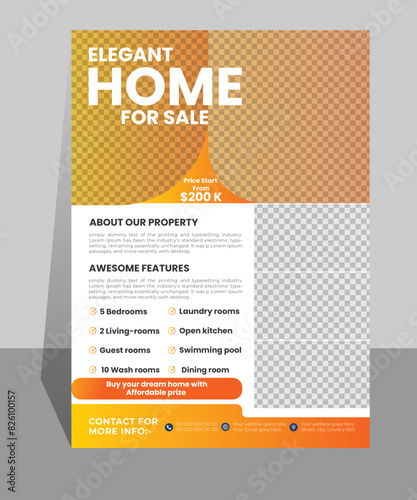 Real state flyer design template. Formal and unique design to take your business next level. Vector real state flyer template design.