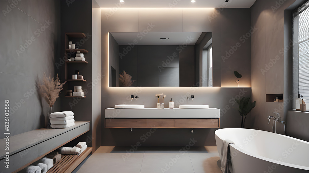 Modern minimalist bathroom interior, Generative AI Modern minimalist bathroom interior, Generative AI