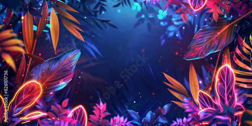 This image depicts a mystical jungle scene with leaves radiantly glowing, imparting a magical and surreal atmosphere
