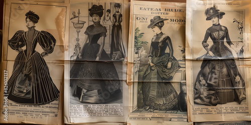 Monochrome vintage fashion plates showing an assortment of early 20th-century women's attire