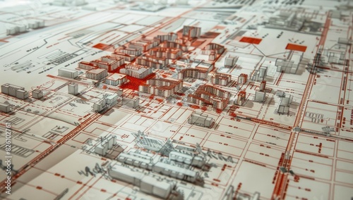 Futuristic City Model in Red and White
