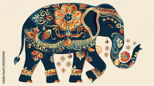 Mehendi Indian elephant illistration vintage colors photo