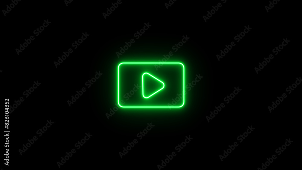 Neon shine green color play button sign with neon circle. neon media player button. Neon glowing play button icon on the black background. Neon shine green color play button sign with neon circle. neon media player button. Neon glowing play button icon on the black background.