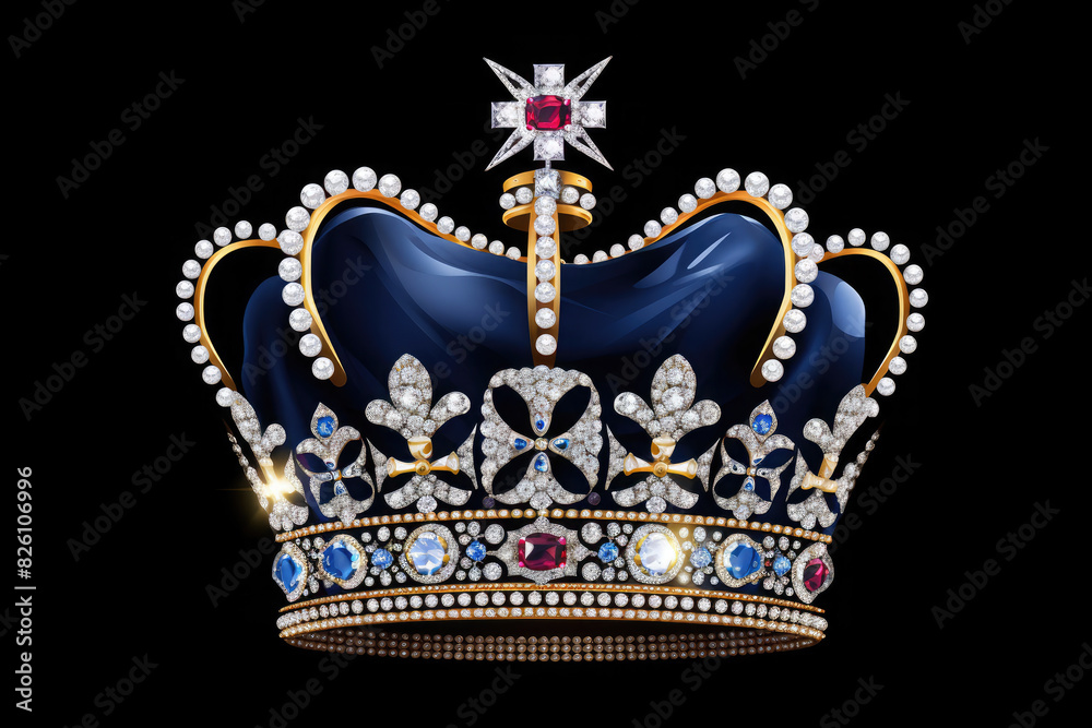Beautiful golden crown isolated on black background. Queen's birthday. Kings Birthday. King's crown as a symbol of the kingdom.