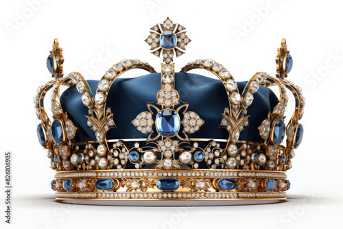 Beautiful golden crown isolated on white background. Queen's birthday. Kings Birthday. King's crown as a symbol of the kingdom.