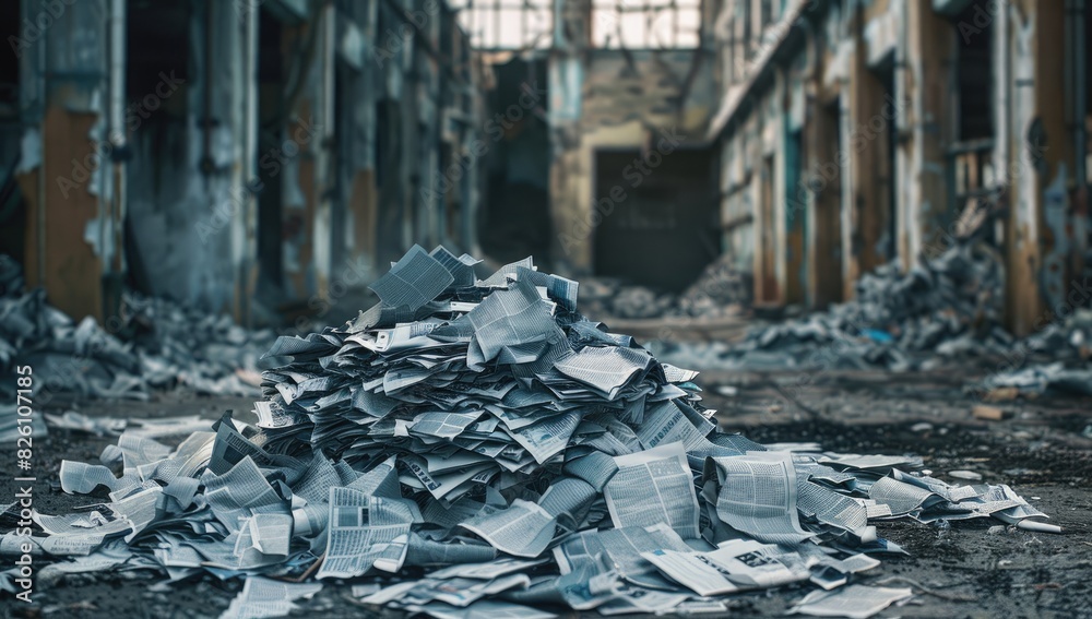 Pile of Newspapers in an Abandoned Factory Pile of Newspapers in an Abandoned Factory
