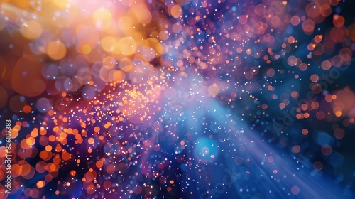 A dynamic shot of particles in an abstract background, with a tilt-shift effect that creates a miniature world. photo