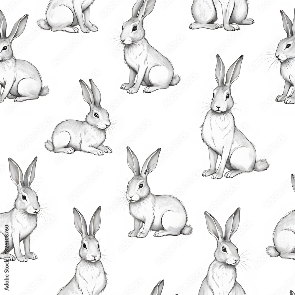 Cute hand drawn seamless pattern with rabbits in doodle style, great for decorating cards, banners, textiles, wallpapers Cute hand drawn seamless pattern with rabbits in doodle style, great for decorating cards, banners, textiles, wallpapers