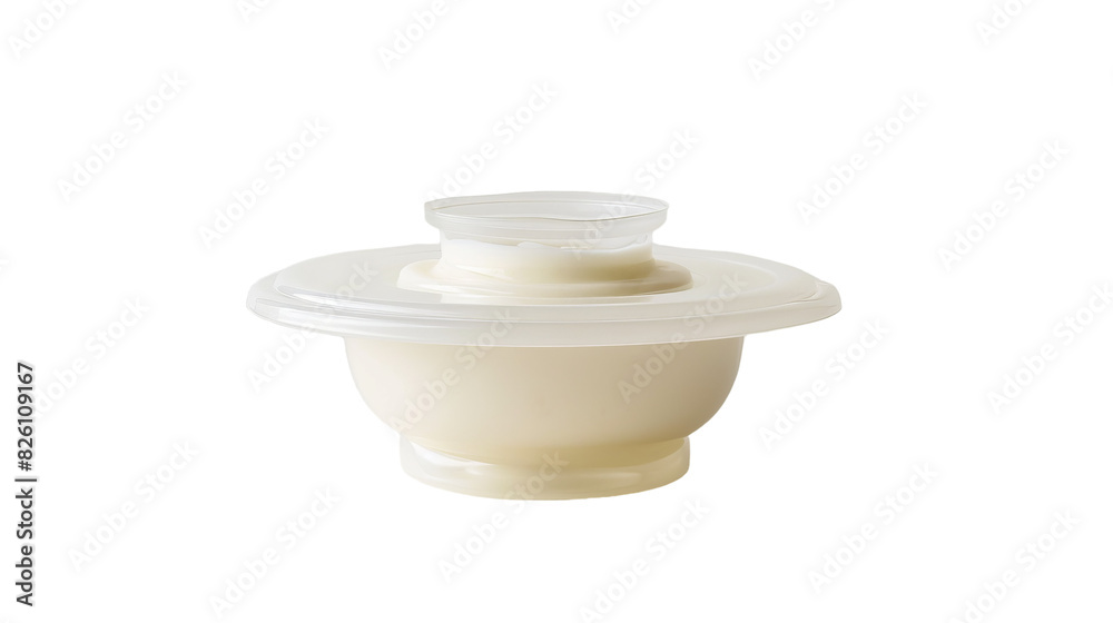A white ceramic bowl with a matching lid placed on a plain white background A white ceramic bowl with a matching lid placed on a plain white background