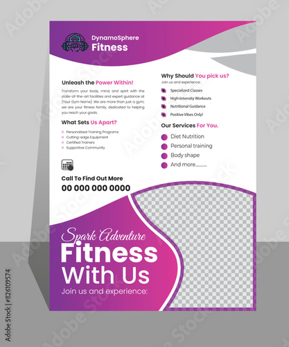 Gym flyer design template. Modern and futuristic vector body fitness flyer design template. 