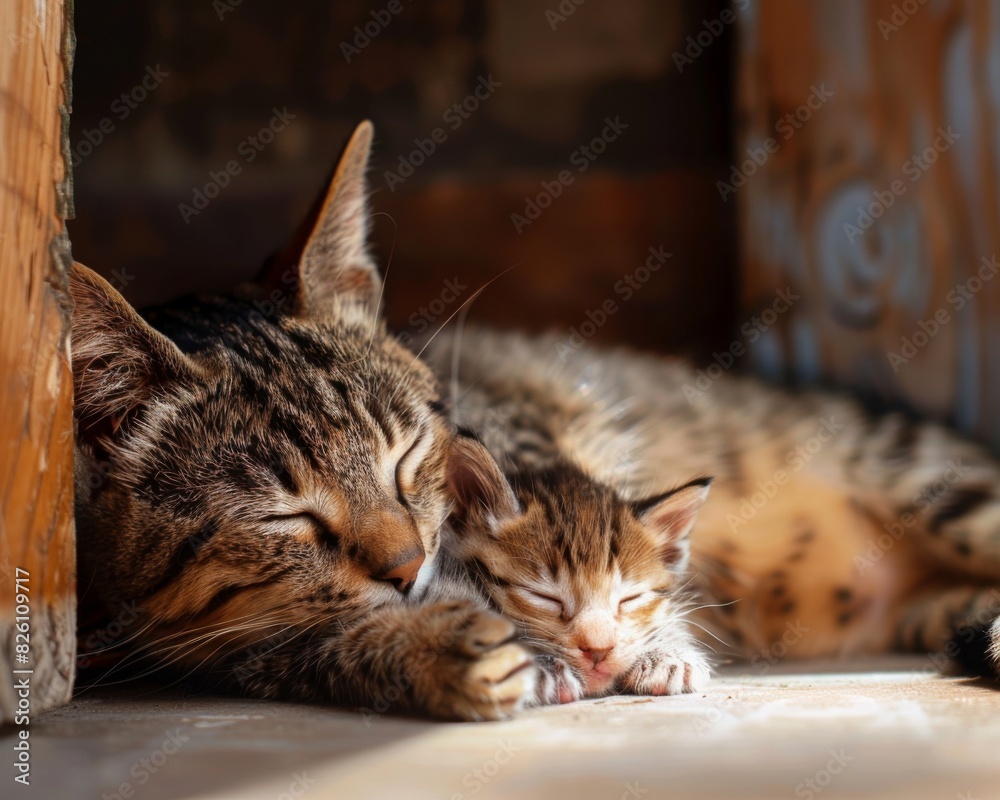A couple of cats, one of which is pregnant, are resting next to each other. A couple of cats, one of which is pregnant, are resting next to each other.