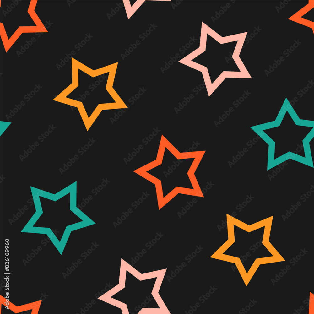 Seamless pattern with colorful outline stars and black background Seamless pattern with colorful outline stars and black background