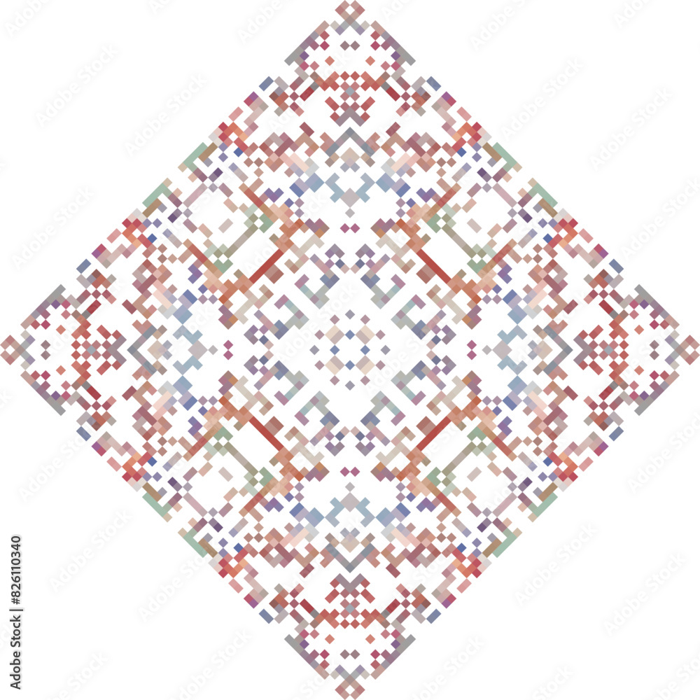 Geometric mandala of squares in a flat style ornament in the form of pixels. Embroidery dotted schemes. Textile geo prints. Geometric mandala of squares in a flat style ornament in the form of pixels. Embroidery dotted schemes. Textile geo prints.