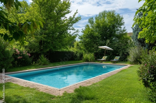 Garden pool with loungers