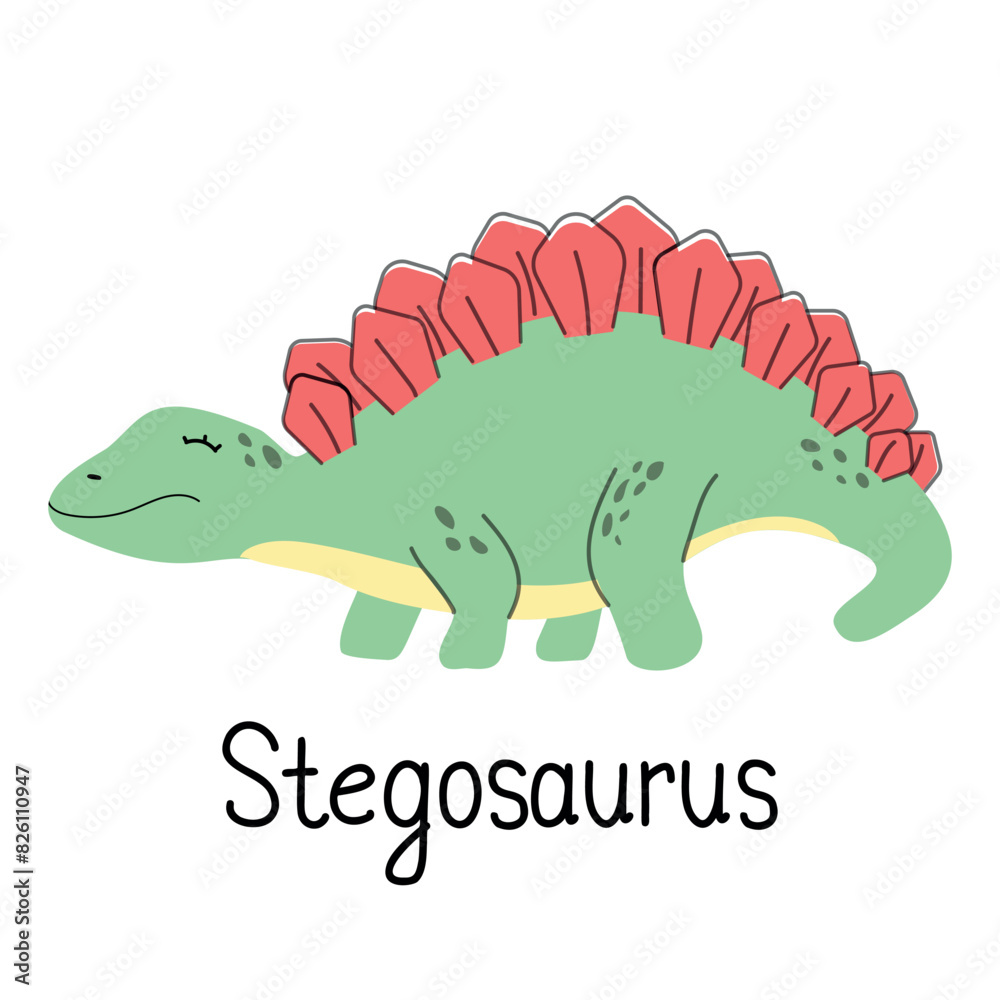 Obraz premium Cartoon cute dino of Jurassic, vector kids toy lizard. Stegosaurus dinosaur, prehistoric reptile and funny paleontology extinct animal