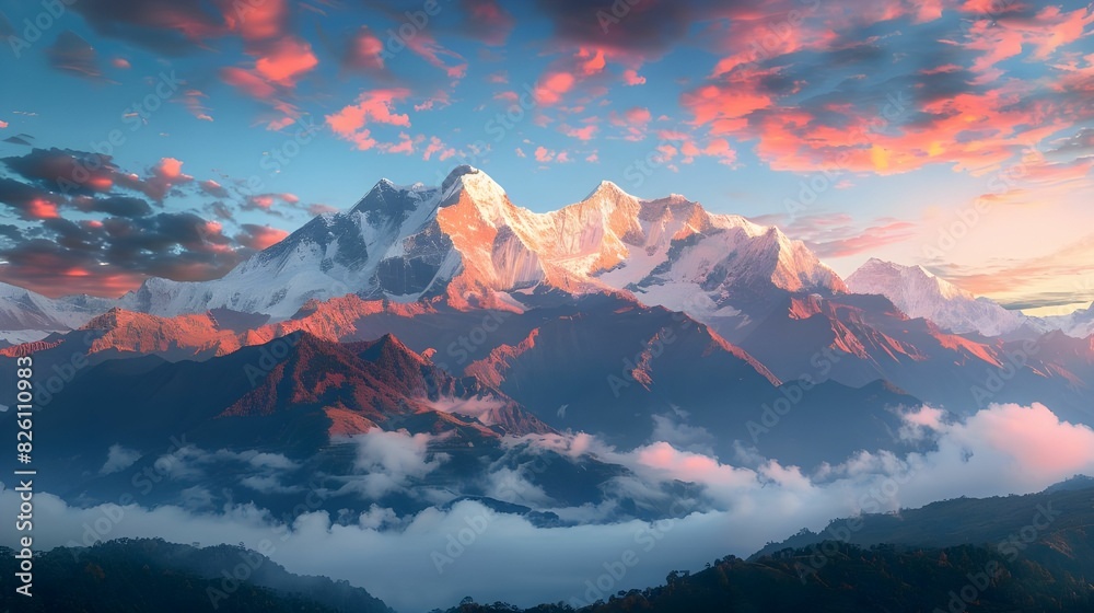 Majestic Snow-Capped Mountains at Sunrise Ai generated