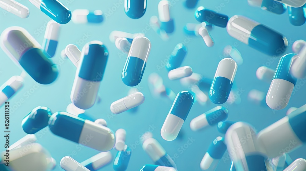 Dynamic Falling Blue and White Antibiotic Capsules Dynamic Falling Blue and White Antibiotic Capsules