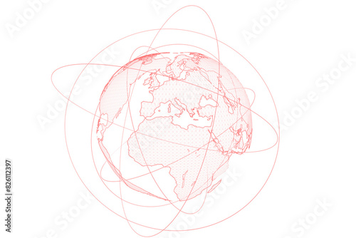 Canvastavla A stylized wireframe globe with abstract lines on a white background, depicting
