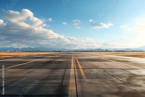 Airplane on the runway of the airport at sunset. 3d rendering