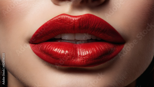 Bold Lips Close up of a woman with bold scarlet lips fair skin and a