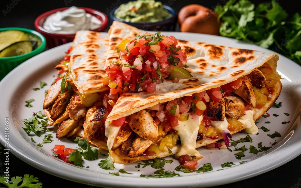 Exploring Authentic Mexico Quesadillas , in kitchen , mexico background Exploring Authentic Mexico Quesadillas , in kitchen , mexico background