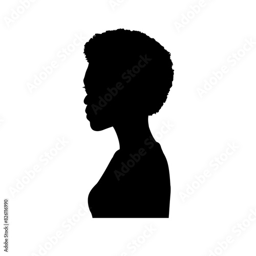 silhouette of african american young woman face profile, black women - vector illustration