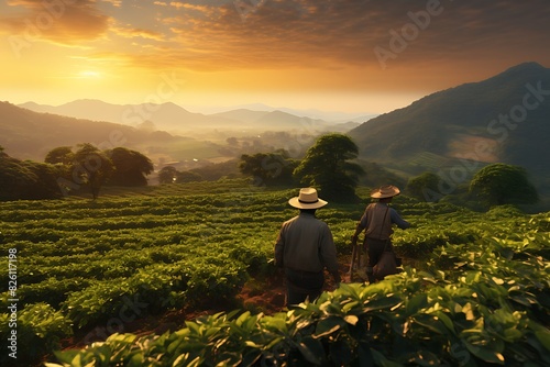 Tea Plantation at Sunrise in Munnar, Kerala, South India