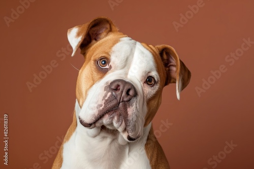 Bulldog on minimalistic colorful background with Copy Space. Perfect for banners, veterinary ads, pet food promotions, and minimalist designs. © Darya