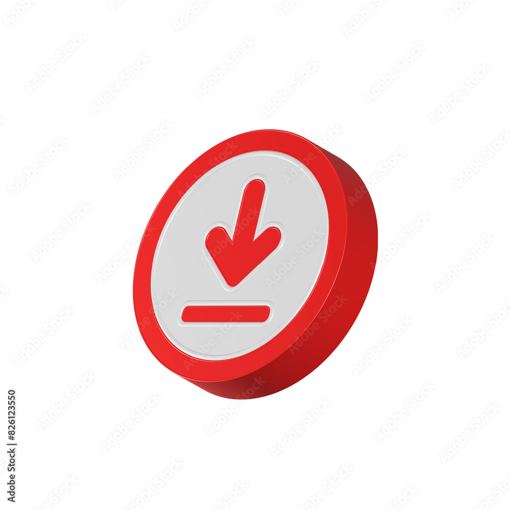 3d download icon isolated. Trendy and modern icon red color 3d download icon isolated. Trendy and modern icon red color