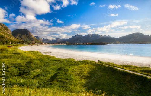 The Beautiful Ramberg Beach on Flakstad Island, Lofoten, Norway