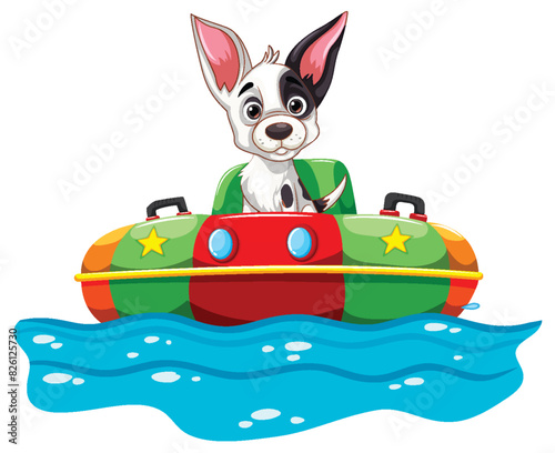 Cute dog enjoying a ride in a vibrant bumper boat