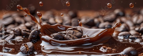 Energizing coffee splash with coffee beans, suggesting revitalization and antiaging benefits photo