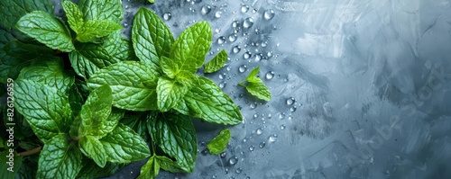 Invigorating peppermint splash with peppermint leaves, highlighting cooling and refreshing qualities