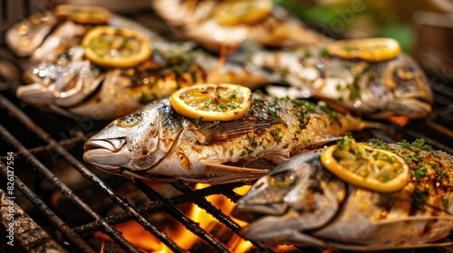 Barbecued dorada fish dish ready for grilling photo