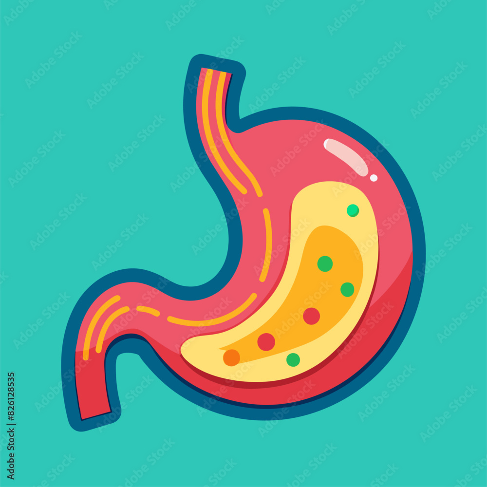Illustration of a human stomach on a blue background with artistic elements Illustration of a human stomach on a blue background with artistic elements